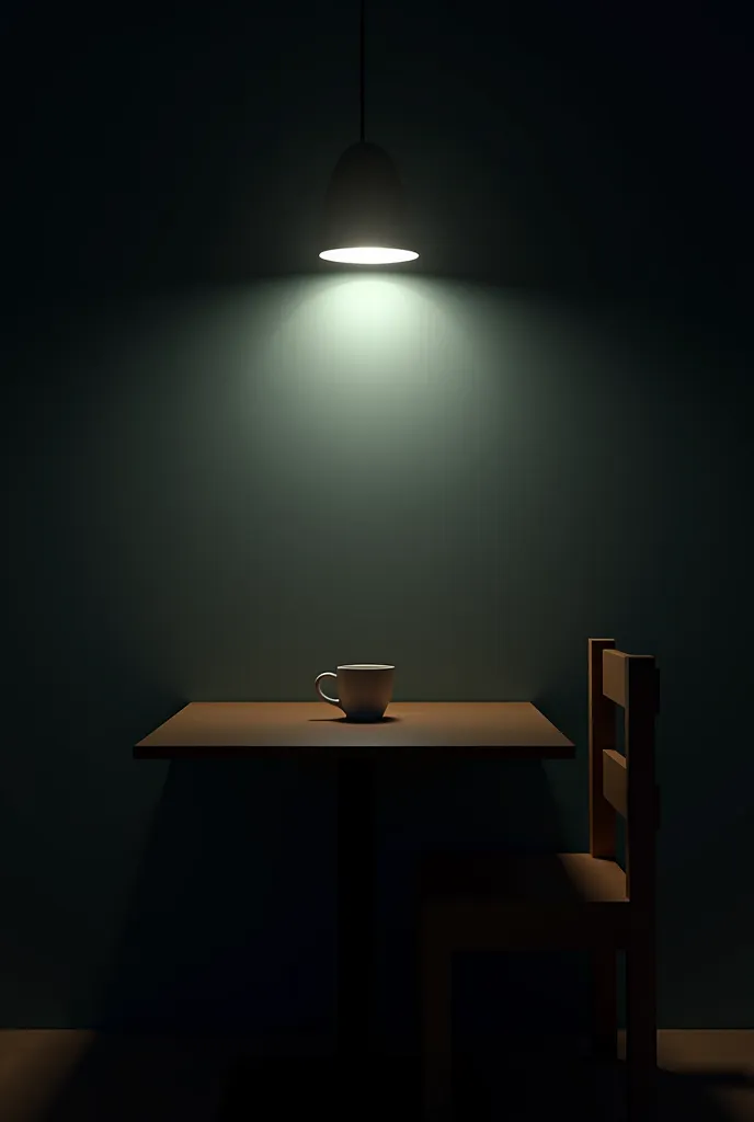 dimly lit room with table, chair and cup, — occlusion-style interior, inspired by Gregory Crewdson,   trending on polycount  , concept art,  table in front with cup , Dark scene with dim light,  Dimly lit stage, daily render, unreal engine. a frame from a ...