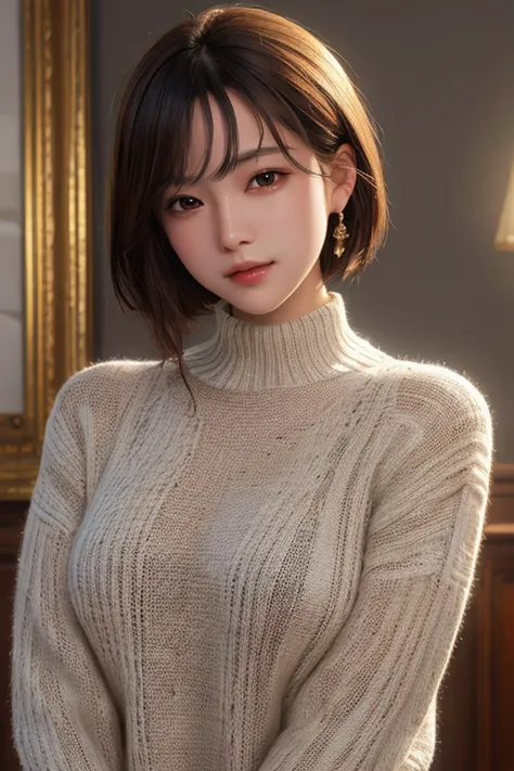 ultra high res,masterpiece,best quality,
very detailde face,detailed eyes,extremely intricate,perfect glossy shiny skins,perfect lighting,detailed lighting,dramatic shadows,ray tracing,
1girl,upper body,black sweater,looking at viewer,