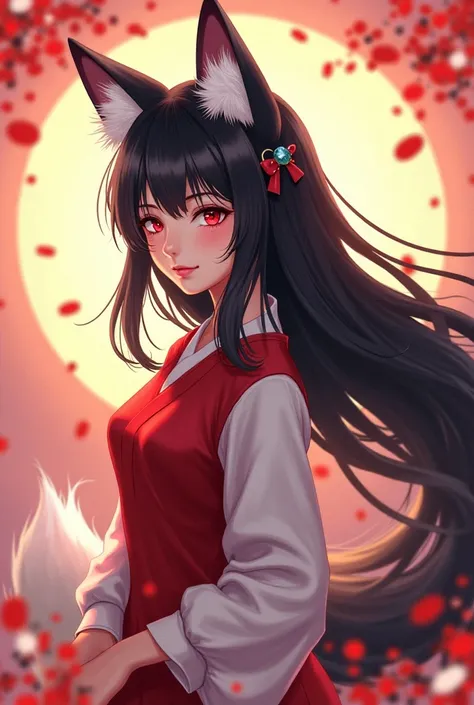 anime girl with long hair black and a fox, a beautiful fox lady, white - haired fox, beautiful character painting, by yang j, beautiful anime portrait, girl with fox ears, a beautiful kitsune woman, by ni tian, artwork in the style of guweiz, guweiz, by re...