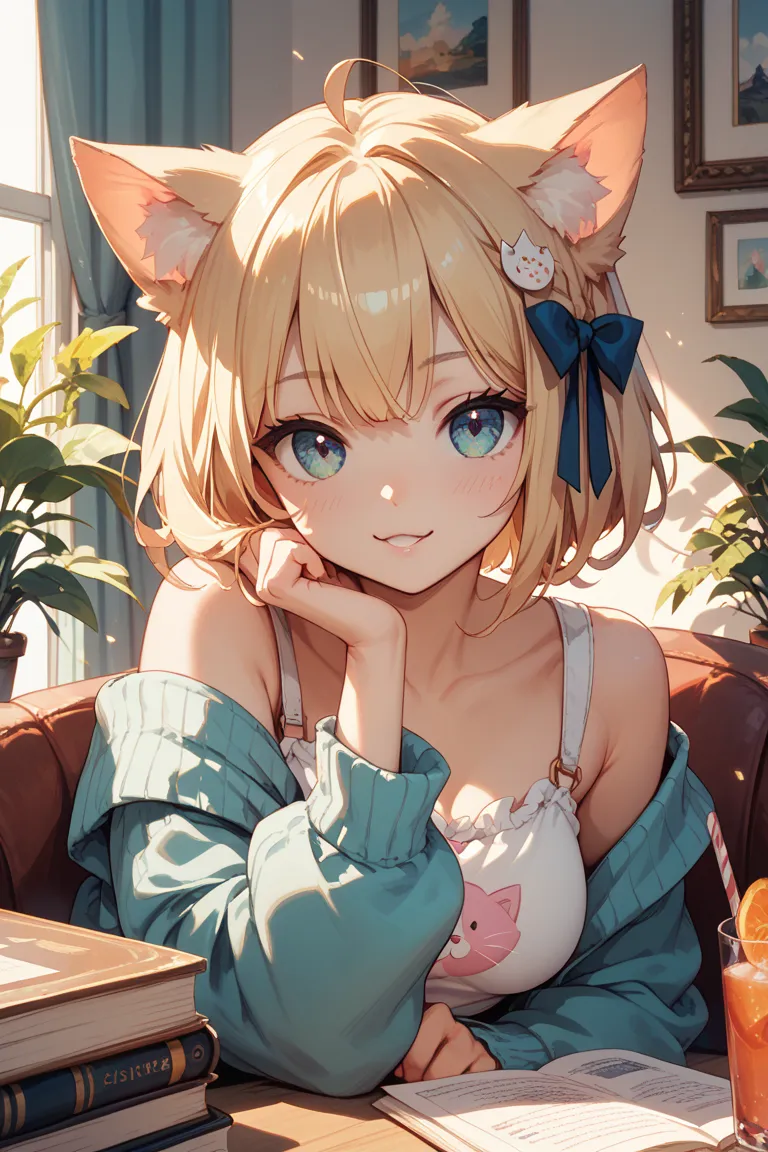 sexy blonde catgirl, cute