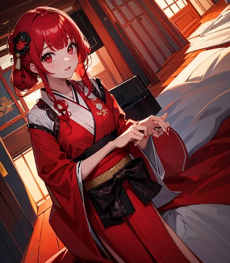 　 red hair 　red eyes　solo　　cute　mysterious　Japan　Japan 　Idol　Skirt　 clear　 red hair 　 kimono　beret　 Taisho Romance　beautiful　morning　Waking up　good morning