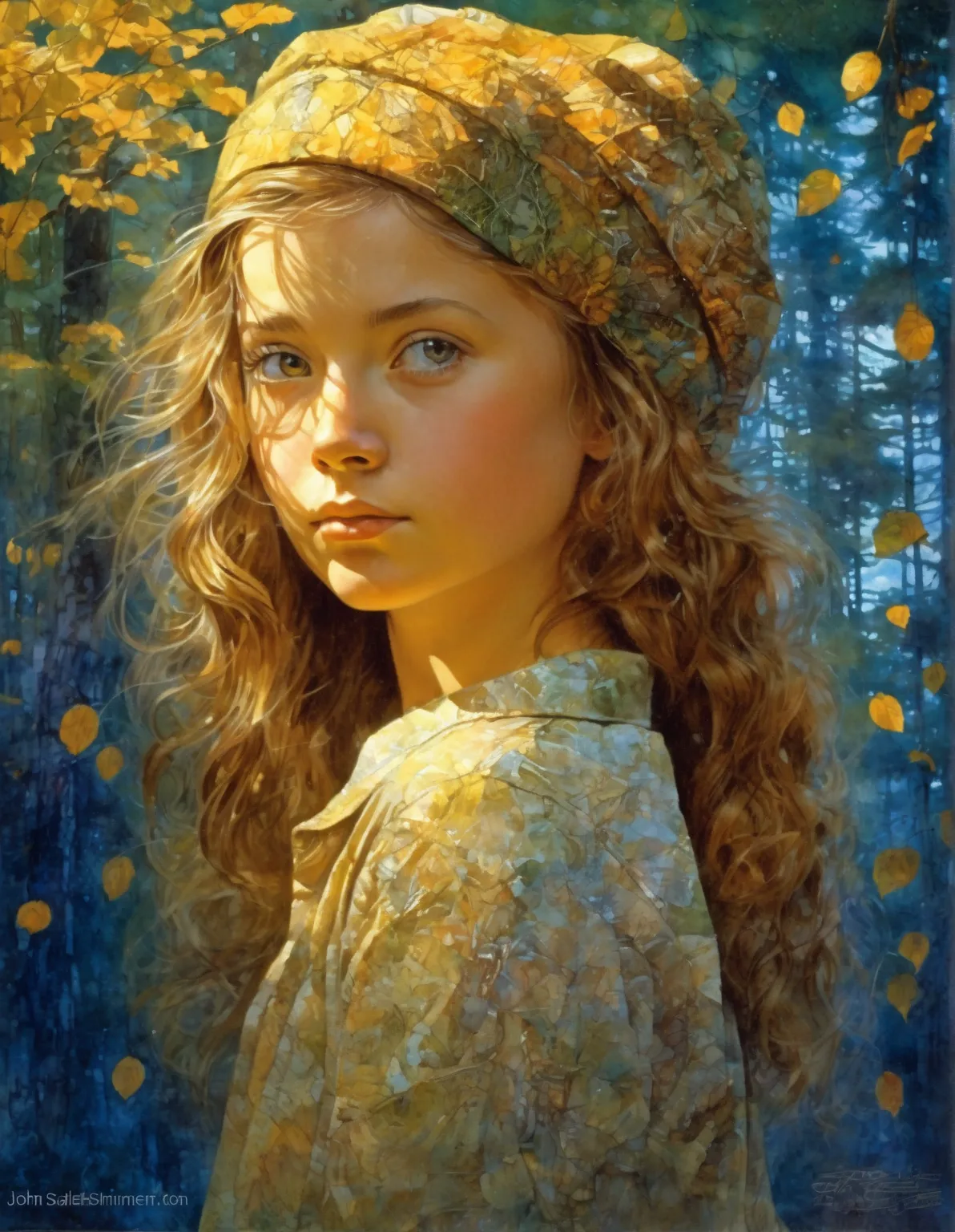 (  frontal portrait  ) young girl.   creative improvisation (Created by John Salminen), (against the background of Ivan SHISHKIN's coniferous forest)