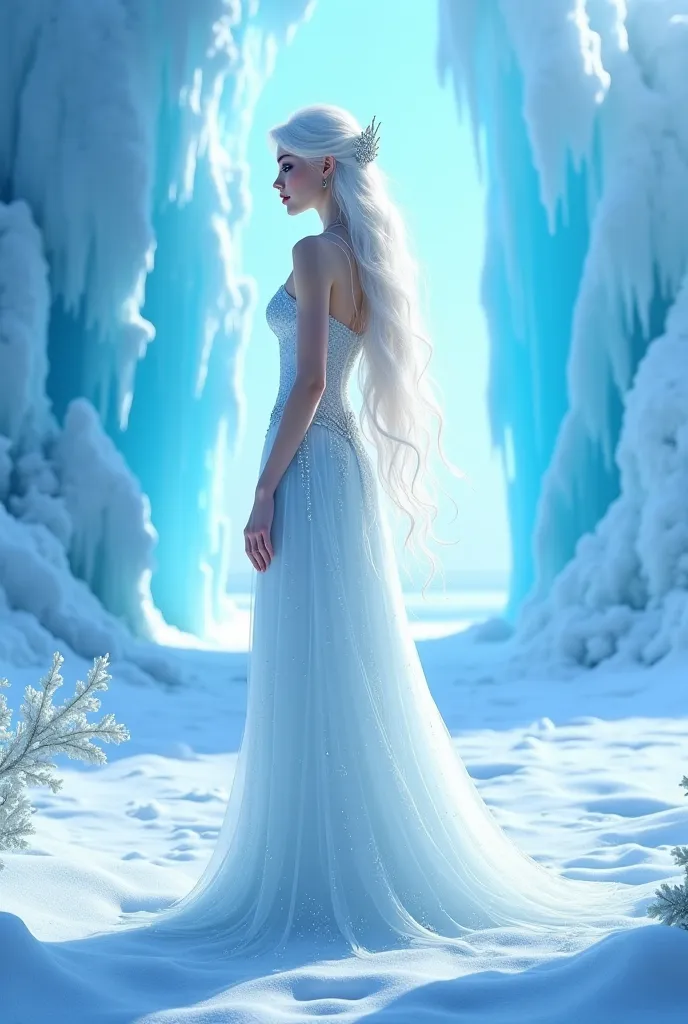 Ice Kingdom white hair and white dress up ice princess girl 