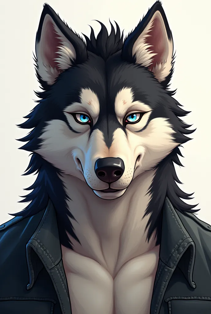 Husky, furry, 25 year old, anthropomorphic, man, art, blue eyes, short hair, student