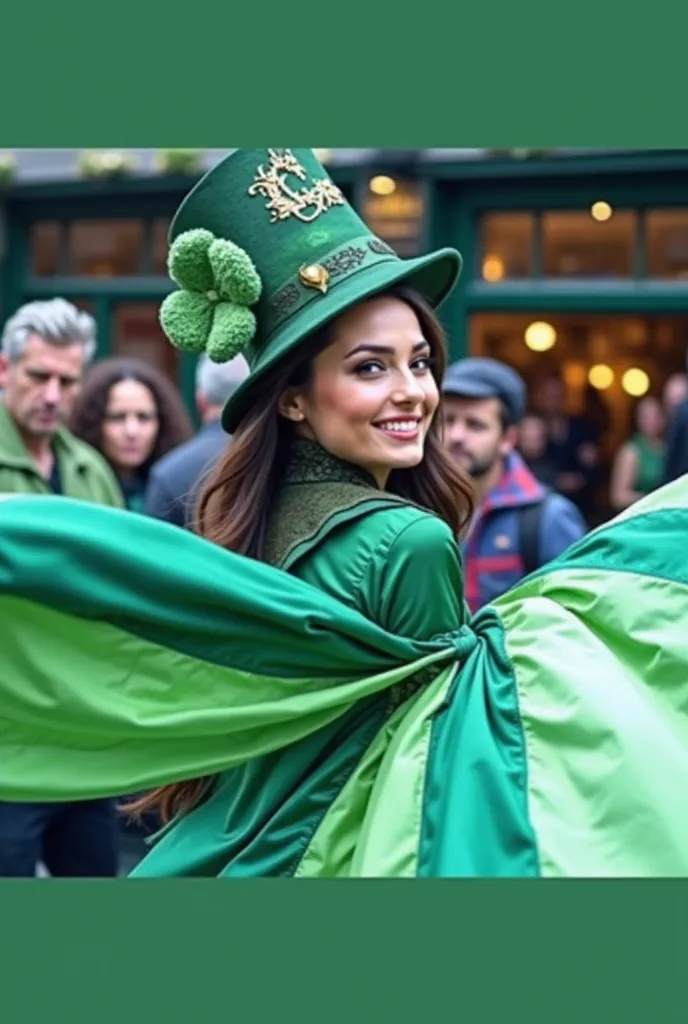 uLTRA Realistic photo of a beautiful naked Italian woman with long brune hair and BIG GIANT stand up with her friend in Dublin during Saint Patrick day , Pretty Buttocks up, long brune Hair, sexy pose, looking at camera, confident, sexy girl, big :1.2, per...