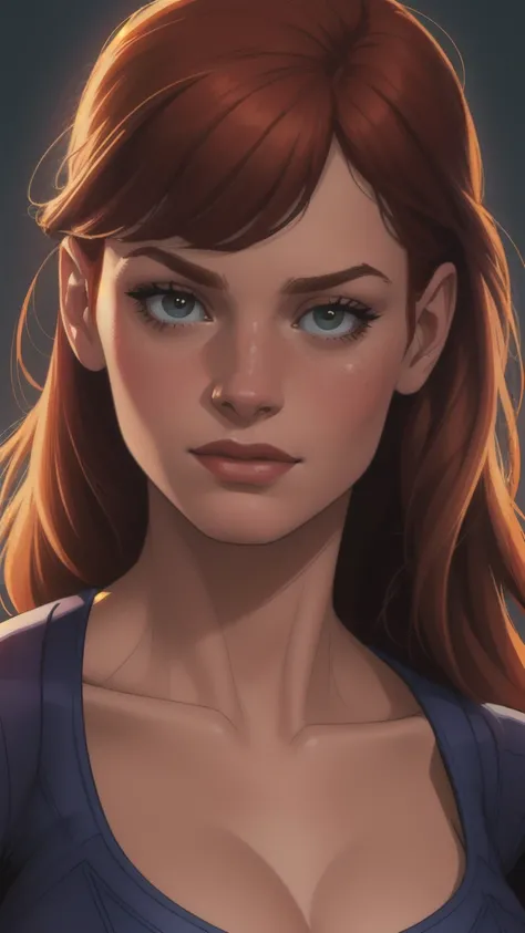 Digital comic painting, of Mary Jane Watson, portrait, 2D, digital artwork, detailed, sharp, HD, HDR, 8K, best quality, best resolution