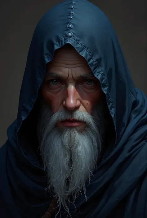 In the dimly lit scene, an aged wizard emerges from the depths of a hood, his face partially obscured by shadows. This evocative painting captures the wizard's weathered features, hinting at a lifetime of knowledge and arcane power. Wisps of silver-grey ha...