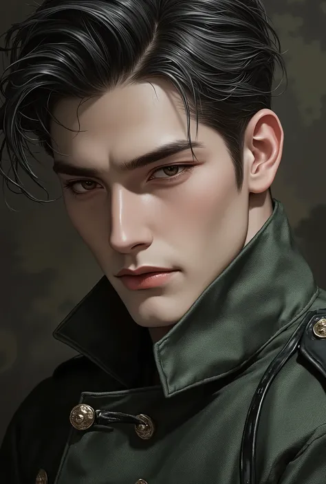 (Best quality at best,Photorealistic),(dark,feels) Young person, One guy,detailed black eyes, Thai guy good looking man in uniform standing in front of building, in full military garb, in a soldier uniform, Inspired by Zhang Sengyao, in a soldier uniform, ...