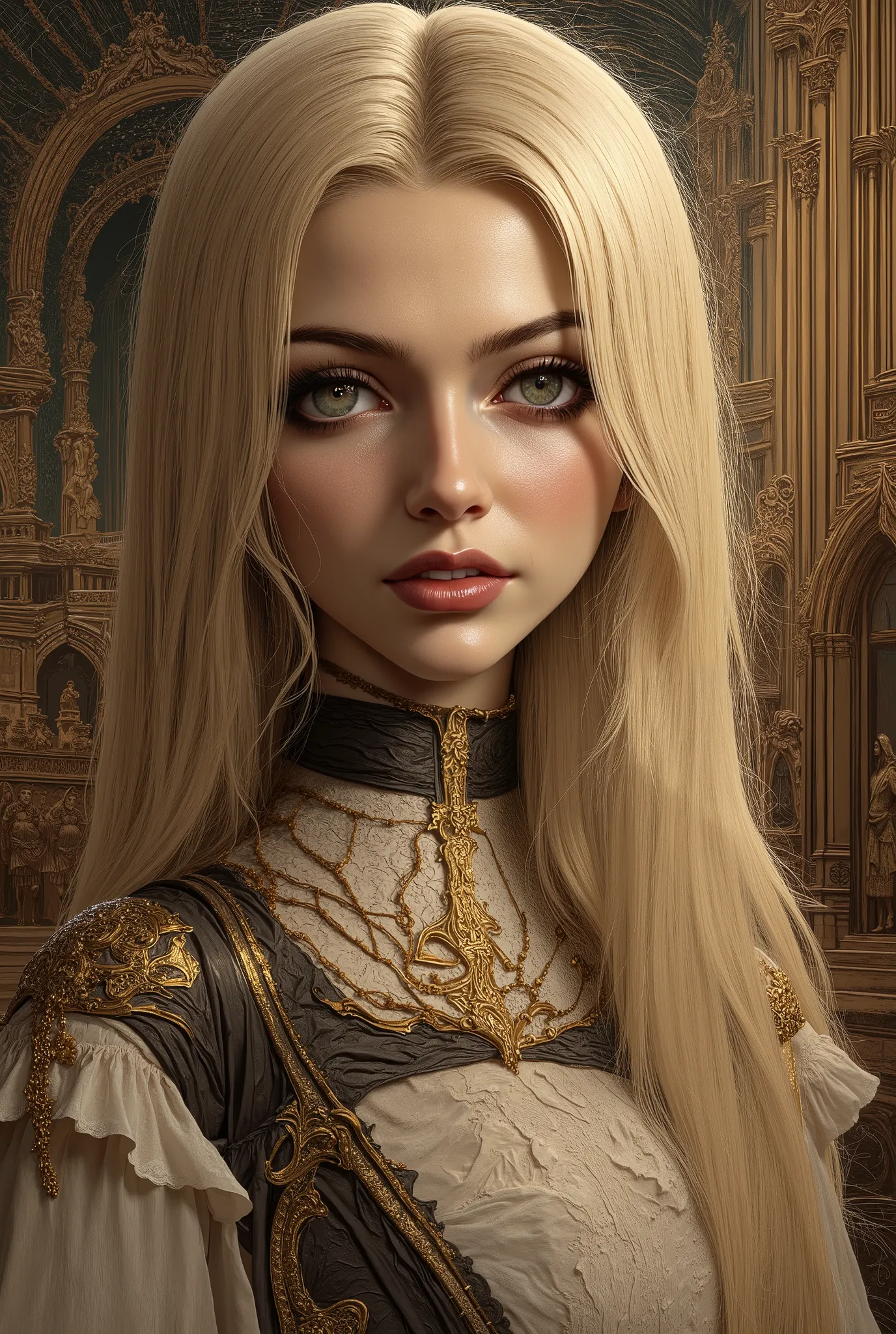 A masterpiece by a very delicate and beautiful girl.、Long blonde hair cascading down her shoulders、With soft impasto strokes、Capture your audience&#39;s attention with this top-quality illustration。Her highly detailed features are intricately depicted on t...