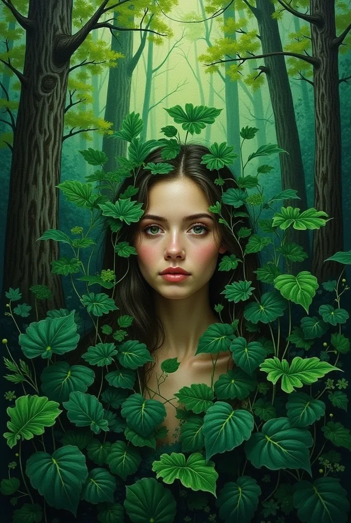 Make a portrait in painting of a leafy forest, whether referring to those in Colombia or Norway