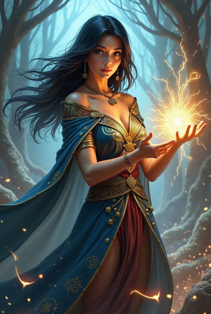 fantasy girl, mage, black hair, younger