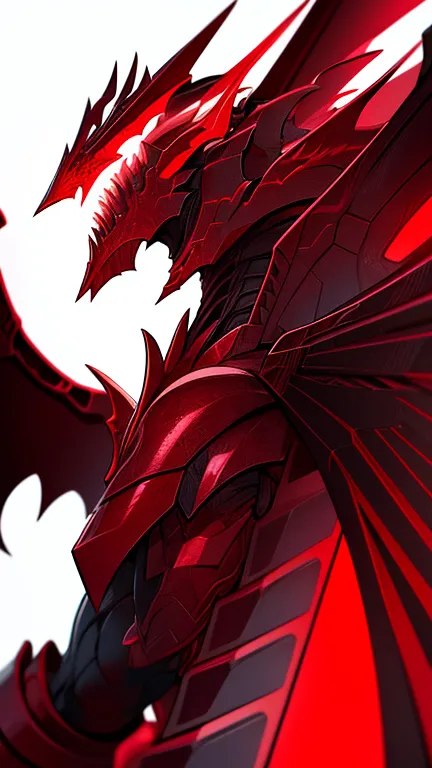 dragon armor background, CYBERPUNK STYLE, Color red black and white, giant wings 