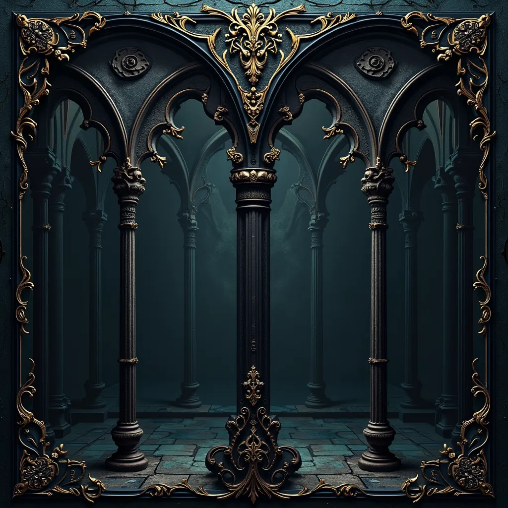 Generate an image that you can use as a background, as if it were a template for decoration, with a symmetrical design in Gothic style