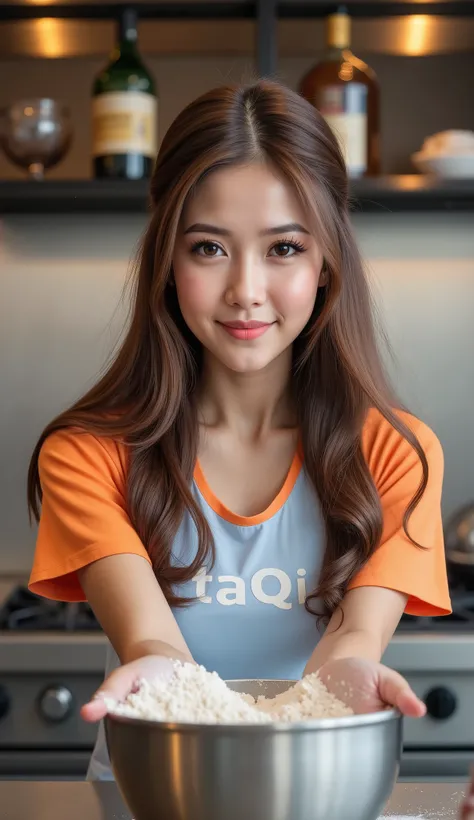 thaiwomen,1girl,(masterpiece), (4n4Ch484n, woman, brown hair, detailed eyes), aidmafluxpro1.1,aidmaHyperrealism A gorgeous young woman with long, voluminous brown hair styled naturally, warm brown eyes, and a playful, radiant smile. She wears a casual, spo...
