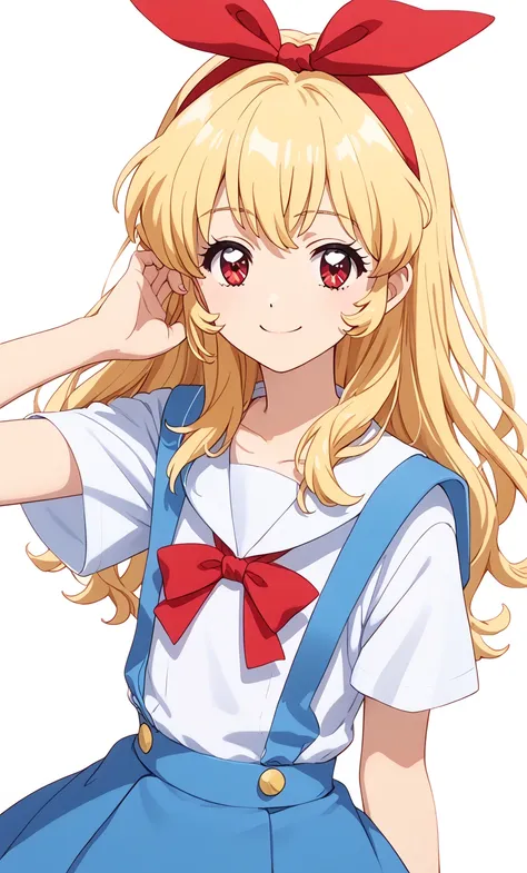 (red ribbon on hairband:1.2),（8K, best quality, muste piece:1.2)、ultra high resolution,1 very cute girl,hosimiya ichigo,ultra-detailed face, detailed eyes,RED eyes,Tokyo-3 Municipal First Junior High School uniform,White sailor collar plain short sleeve sh...