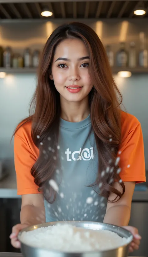 thaiwomen,1girl,(masterpiece), (4n4Ch484n, woman, brown hair, detailed eyes), aidmafluxpro1.1,aidmaHyperrealism A gorgeous young woman with long, voluminous brown hair styled naturally, warm brown eyes, and a playful, radiant smile. She wears a casual, spo...