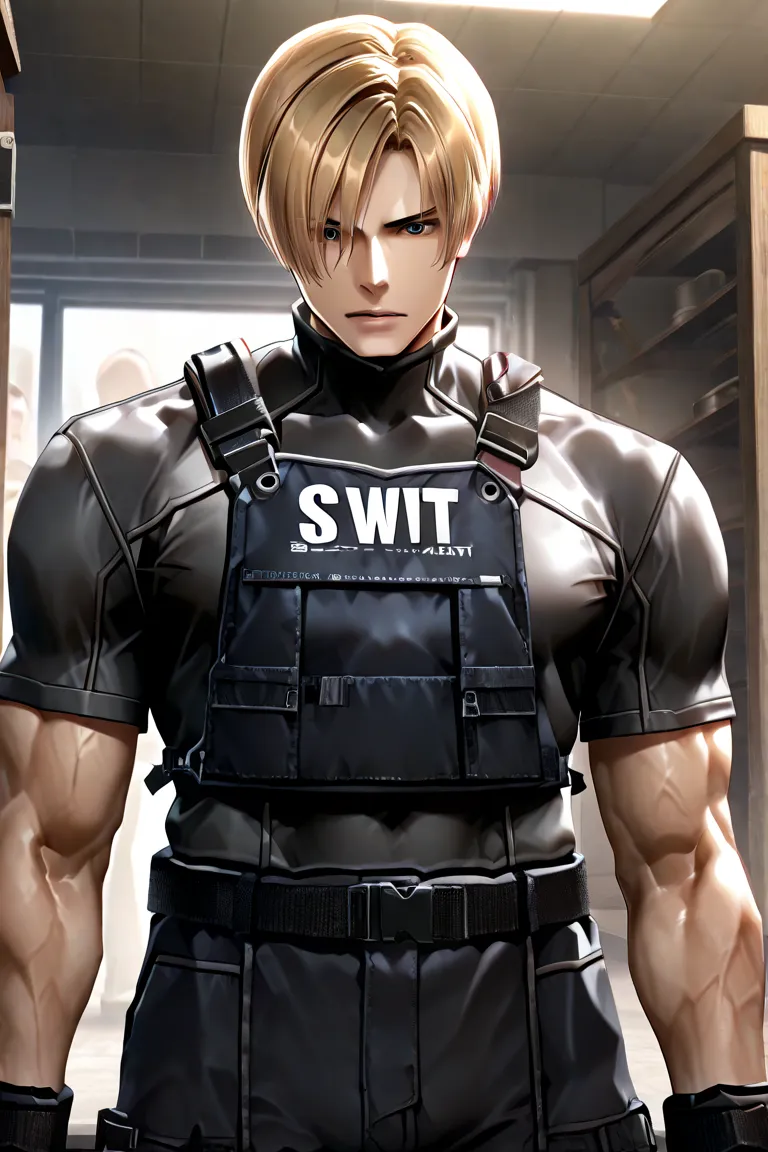 (High resolution CG), (  Top Quality ), (High resolution CG), (  Top Quality ), Backstreets,. Kennedy, SWAT Clothing,         Beautiful and attractive young man  ,         muscular and toned   