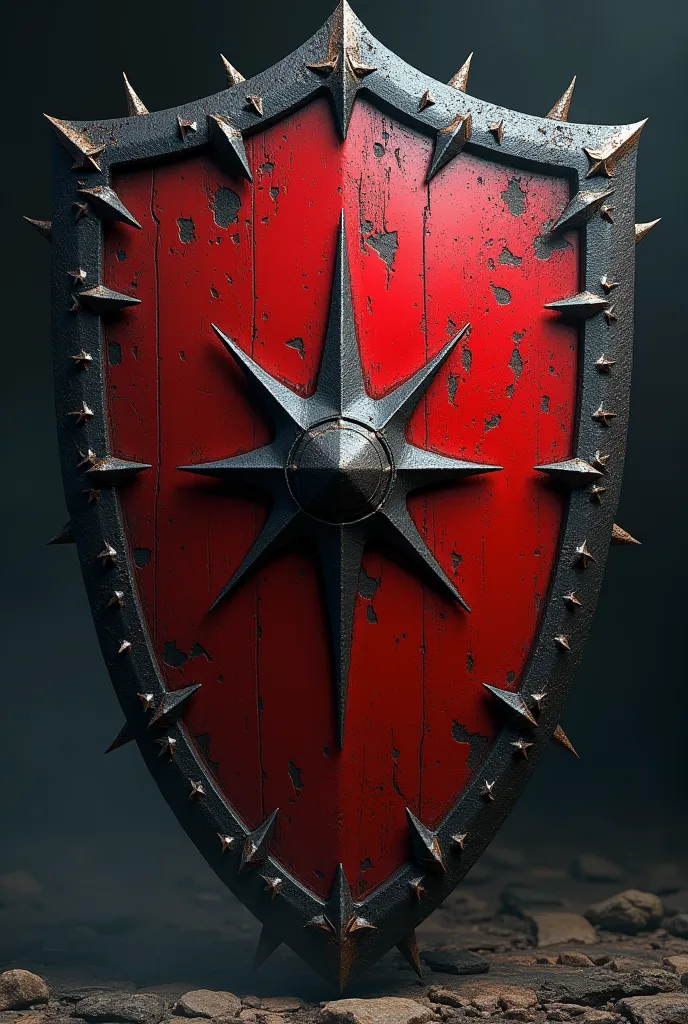 Shield with red color with thorns on the front