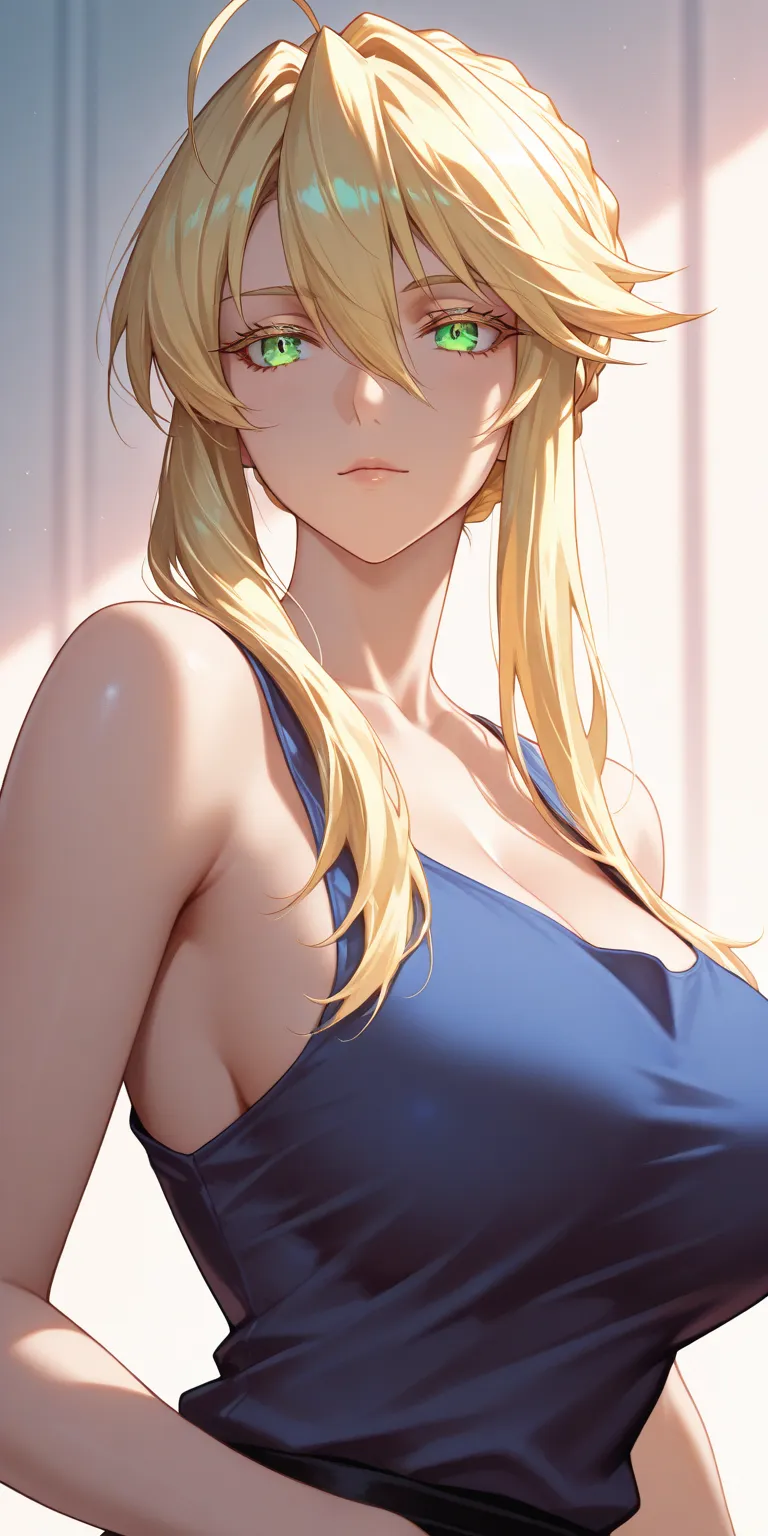 Masterpiece, very aesthetic, vibrant, high contrast, high resolution, ultra detailed, elegant mature woman, artoria Pendragon (lancer), tank top, milf, soft light, best quality, newest, Castlevania: nocturne anime style, upper body, colorful