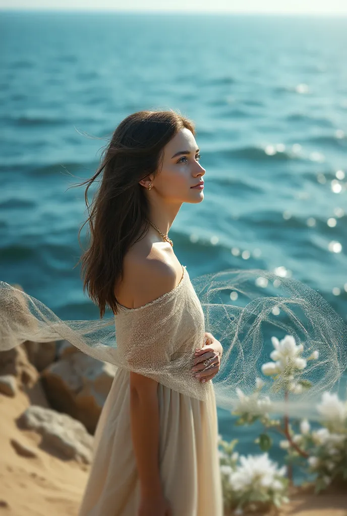 Girl standing by the sea