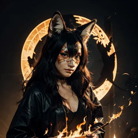 1 ,Alone,,  official art , papel de parede unity 8k, helmets,   beautiful and aesthetic,   beautiful, masterpiece, best quality,, Kitsune Witch ,  Fox Mask , haori jacket,  fox fire spell , familiar fox, transformation,