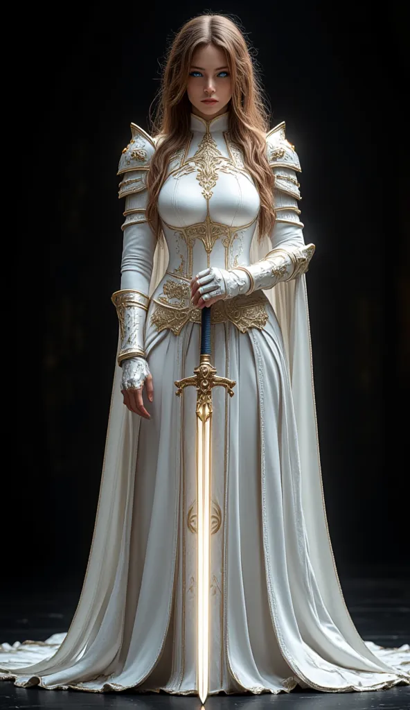 (( Full body )) ,high Realistic ,High Detailed ,White sexy robe  ,High priest staff ,sexy  Woman 25yo , sexy armor high Priest , Fantasy Style high Priest ,High priest Pouldron, Sexy high Priest , Huge Breast . black background , without background .