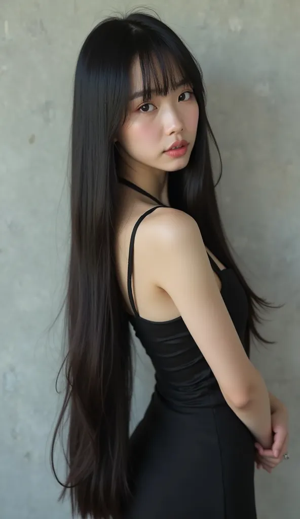 Prompt:
“A hyper-realistic portrait of a young Japanese woman with extremely long, straight, jet-black hair flowing down past her waist. She has a soft, delicate expression with fair skin, slightly parted lips, and deep, expressive eyes.

She is wearing a ...