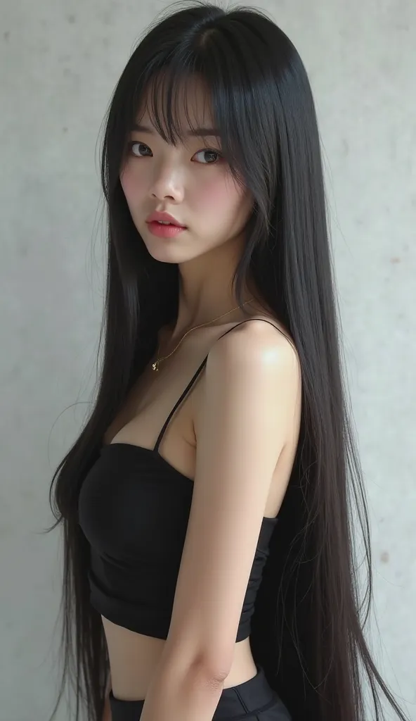 Prompt:

“A hyper-realistic portrait of a young Japanese woman with extremely long, straight, jet-black hair flowing down well past her knees, almost reaching the floor. Her hair is silky, smooth, and glossy, with individual strands visible, reflecting sub...