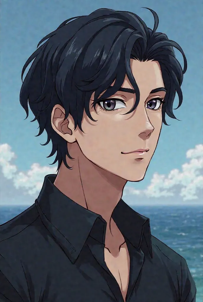 Anime Name: Alessandro Moretti: Appearance: Alessandro is a young man who stands 6'4" tall and is undeniably striking. His hair is midnight black, with a thick, luxurious texture that shimmers in the light, reflecting subtle shades of blue and purple. He w...