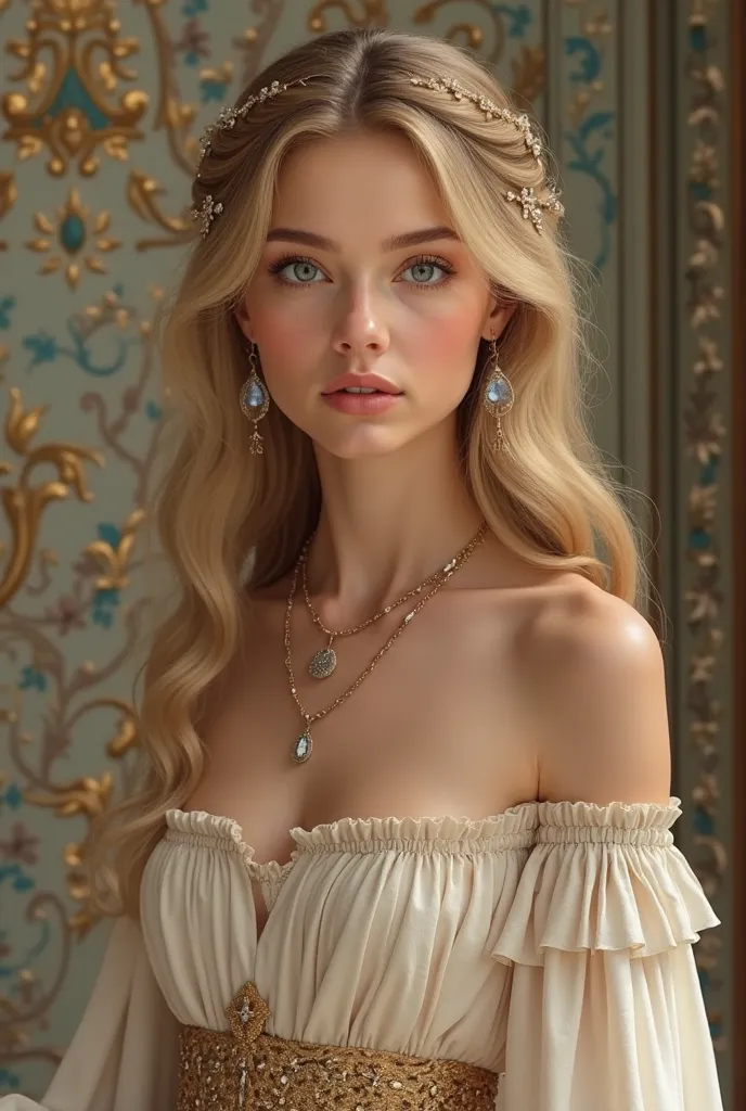 Elisa is a young woman of medium height, with about 1,65m, and an elegant posture, characteristic of her royal upbringing. Your skin is clear, softly gilded by the sun that invades the palace gardens. His hair is long, falling in delicate waves up to the w...