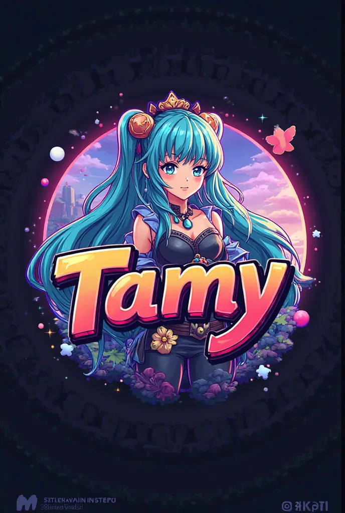 Make me 50 anime-like images with the name Tamy and some background character, for a logo for a game profile, It must bear the name of Tamy