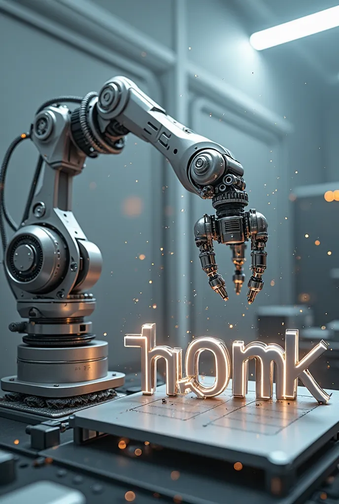 Robotic arm assembling the word thank you