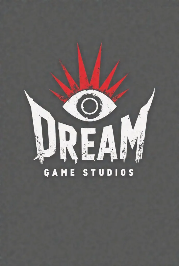  It is a minimalist logo of a company called dream game studios, The letters are white with like peaks like terror, and above all a minimalist eye with red lines this is not terrifying