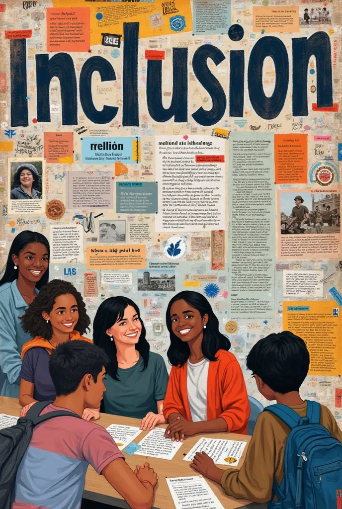 Make me a collage-type information poster that is on the subject of inclusion in Spanish and that it can be seen that it was prepared by a high school student, now generate the image for me

