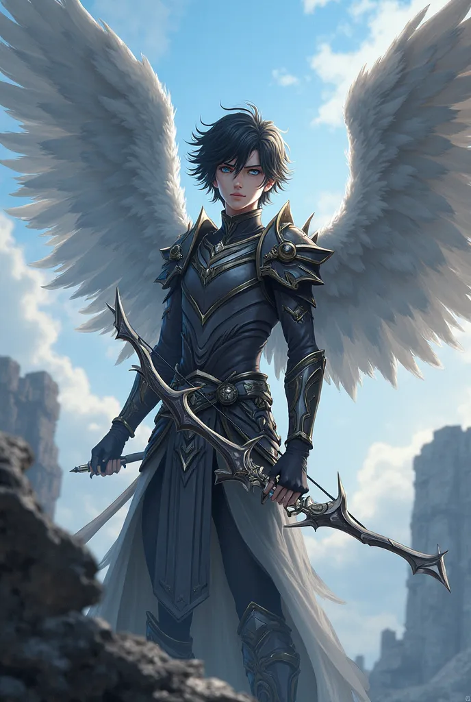 Tharaziel, The Heavenly Hunter
Description: A cherub with pale skin and short black hair. Its eyes have a silver sheen and its armor is dark, designed for camouflage. It carries a heavenly arc made of condensed light, with pure energy arrows. Its wings hav...