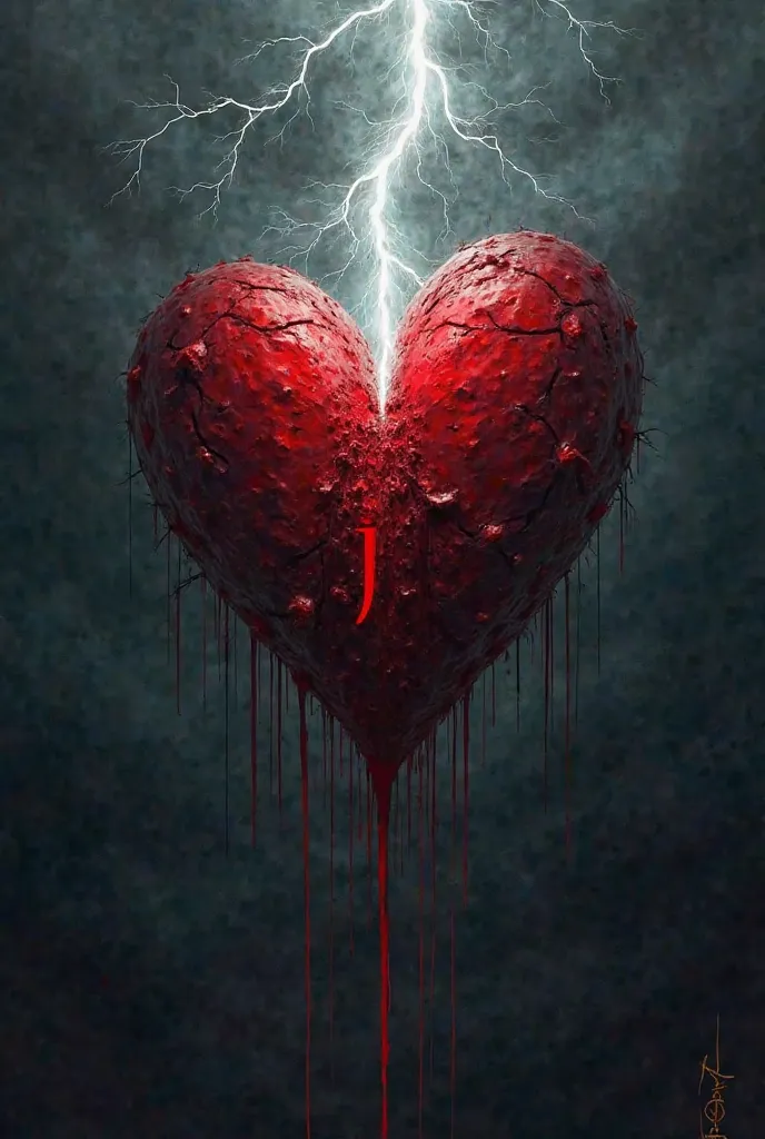 A lightning bolt going through a heart and the heart that is bleeding and also enter the letter "j" , Taruaje