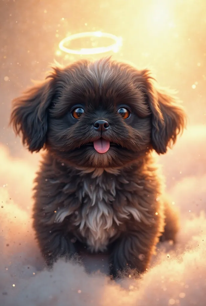 A black Shih Tzu with white spots happy little angel