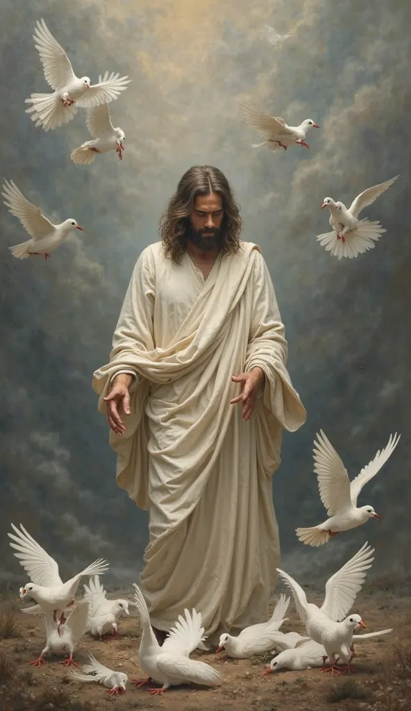 Jesus and a bunch of dead white doves