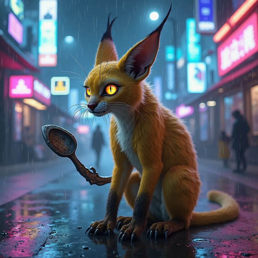 A hyper-realistic, ultra-HD 8K depiction of a Kadabra-inspired creature, reimagined as a real-world animal with an eerie, psychic presence. Its body is a fusion of feline and primate-like features, covered in short, dense fur that transitions from golden-y...