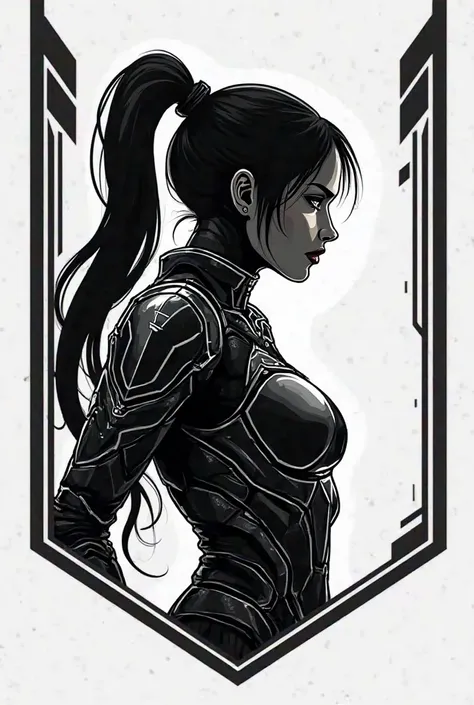 Logo marks the profile of a female warrior in armor in.black and white