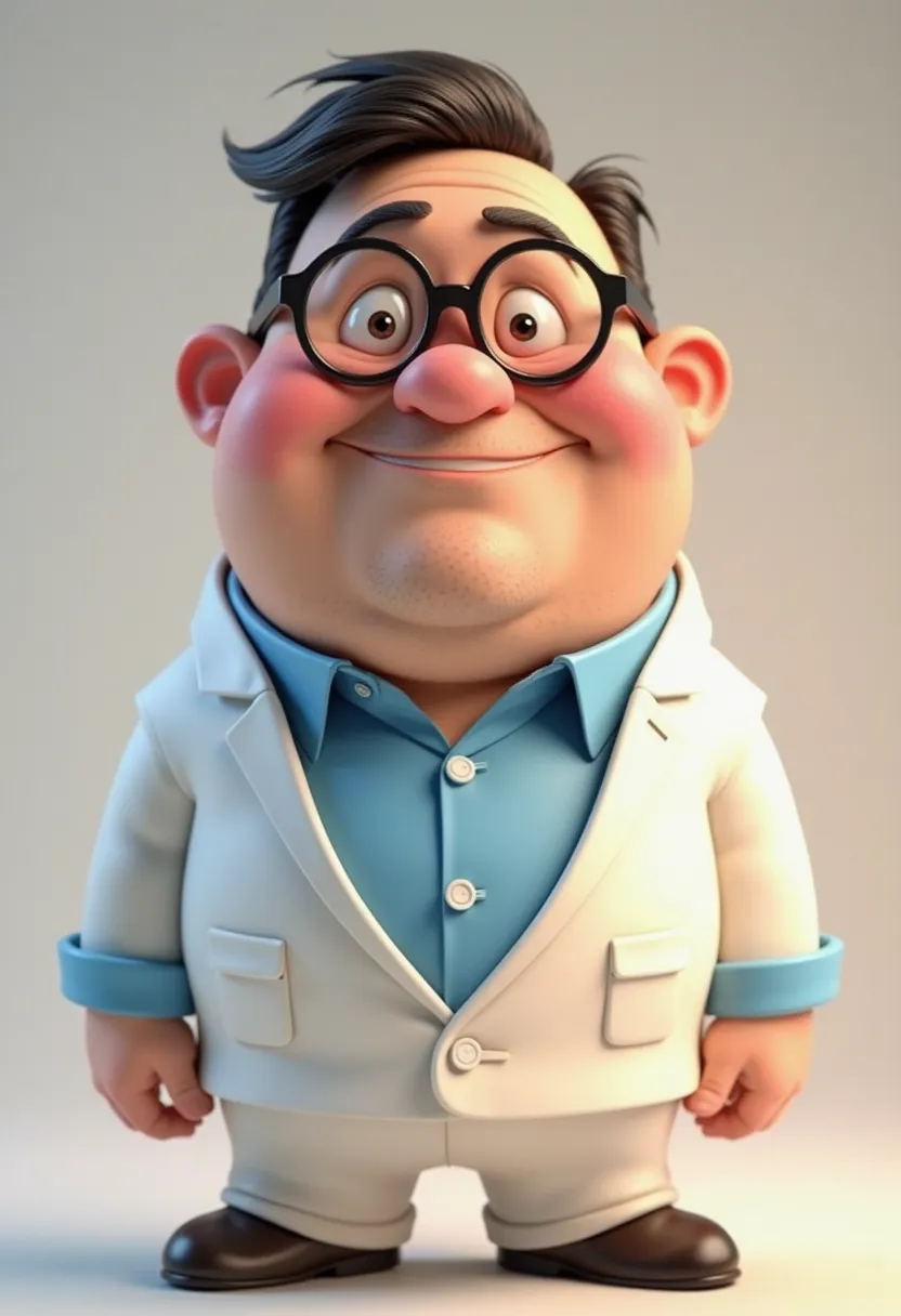 Cartoon character of a man without glasses with a little paunch in white suit blue shirt, animation character, Stylized character, animation style rendering, 3D stylized, Arnold Maya render, 3 d render stylized, toon render keyshot, 3D Character, 3D Charac...