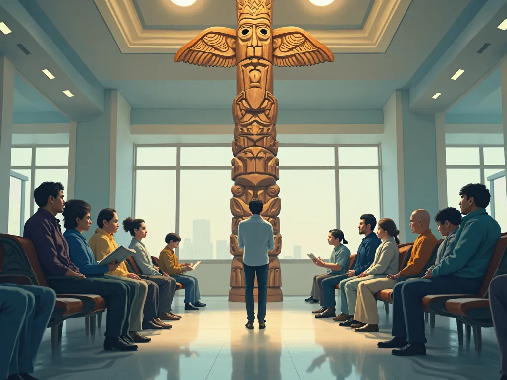 a person in front of a service totem, the environment is a hospital reception, containing other people waiting