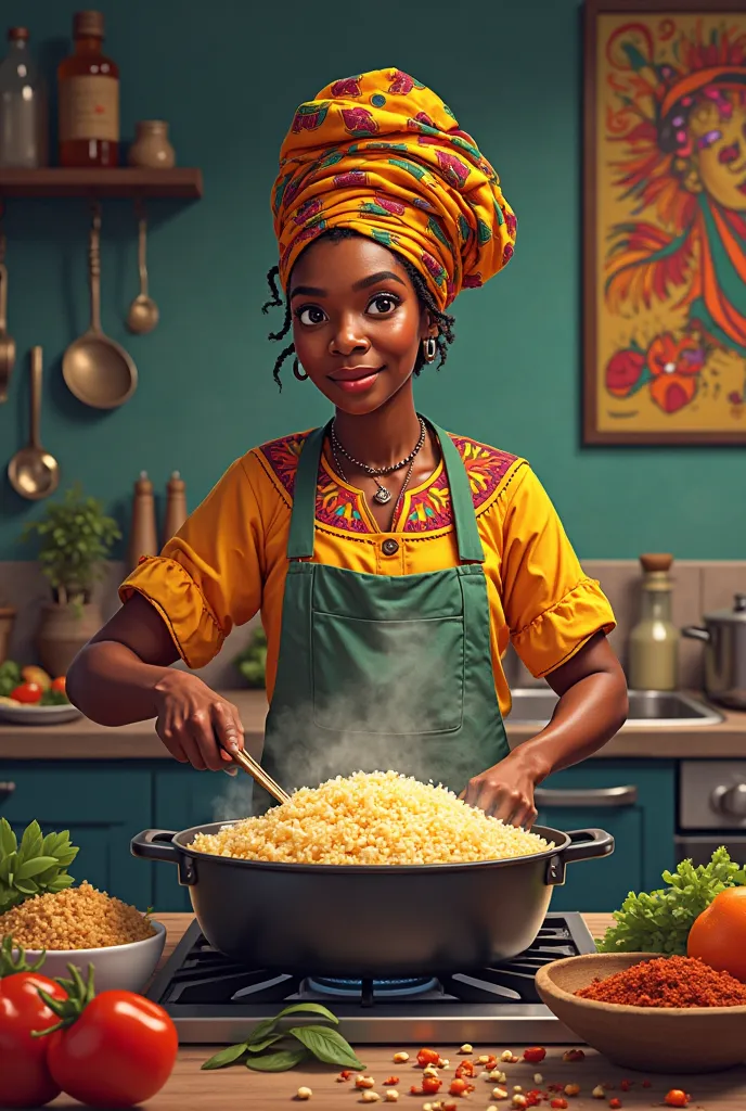 Nigerian cook making jollof rice