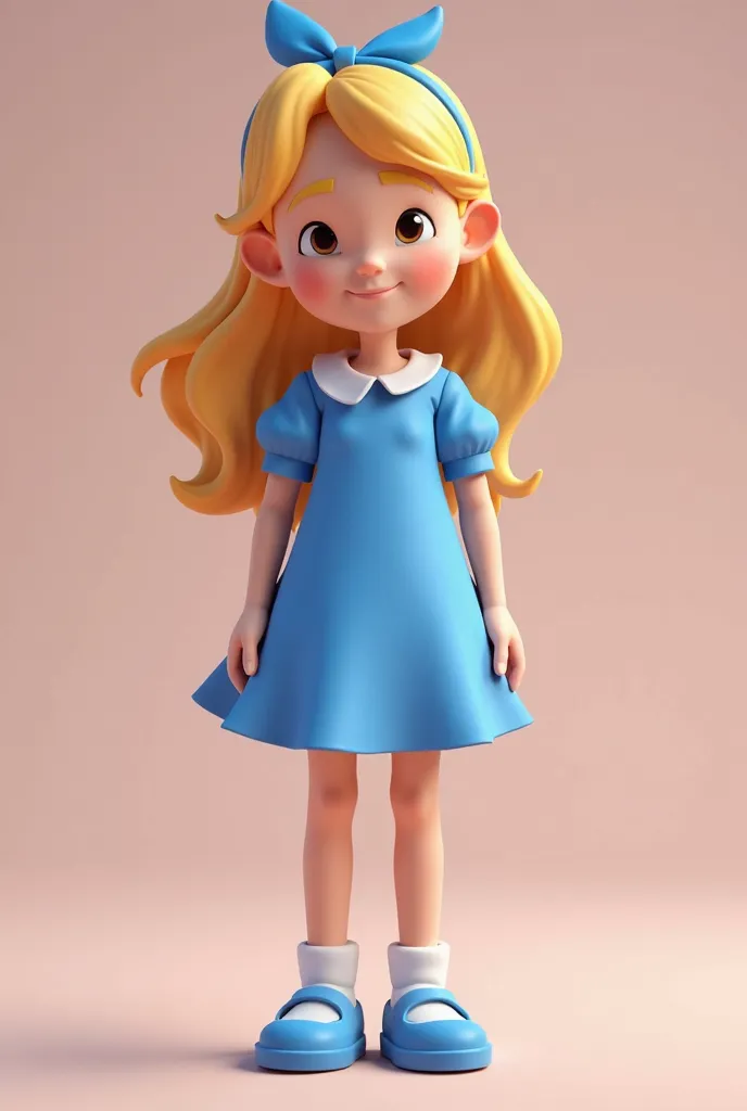 a cartoon girl in a blue dress and blue shoes, a low poly render inspired by Alice Prin, tumblr, digital art, render of april, alice from alice in wonder land, madeline from celeste, abigail from stardew valley, render of mirabel madrigal, beatrice blue, h...