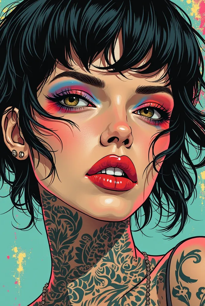 a close up of a woman with tattoos on her face, cyberpunk art by Eddie Mendoza, trending on cg society, art nouveau, inked and colored, laurie greasley, diesel punk female, comicpunk, style of charlie bowater, charli bowater, molly from neuromancer, beauti...