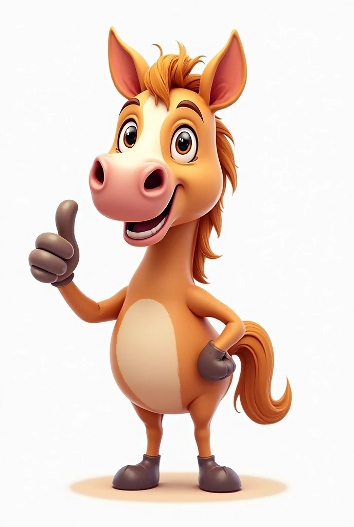 Animated image, white background. A happy horse giving a positive sign with its hand.