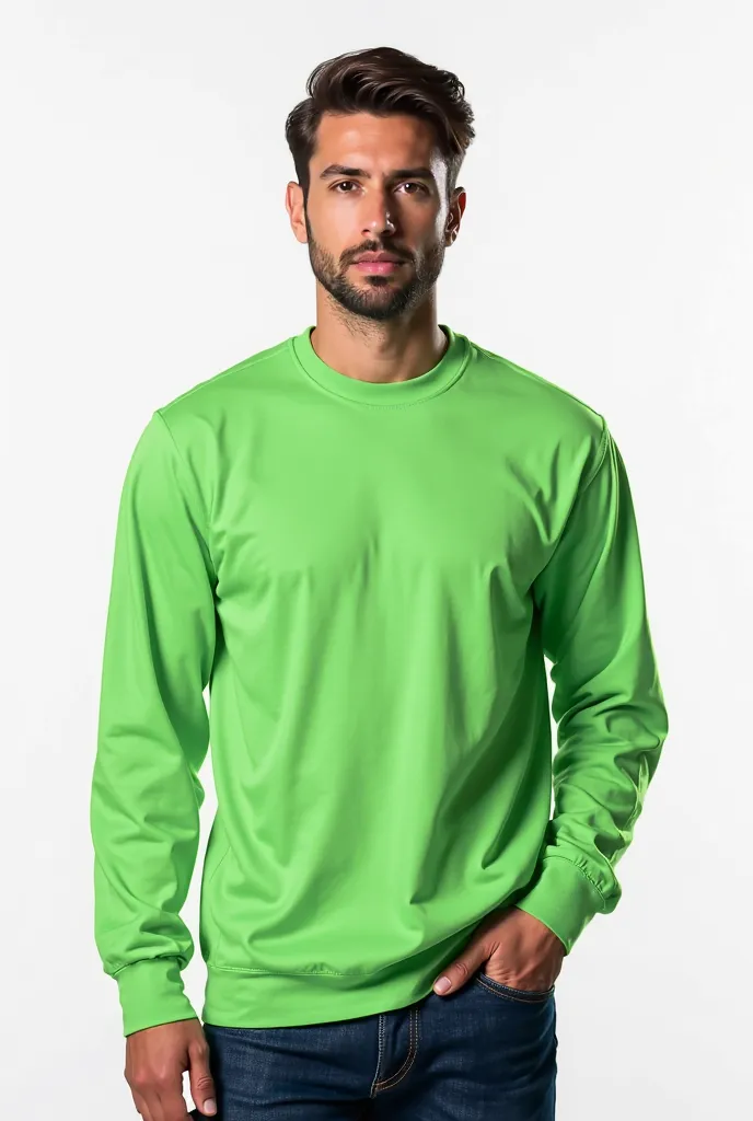 i need a simple male image. the man will be wearing a safety green - Heavy Cotton™ Long Sleeve T-Shirt - 5400 . background color will be white

