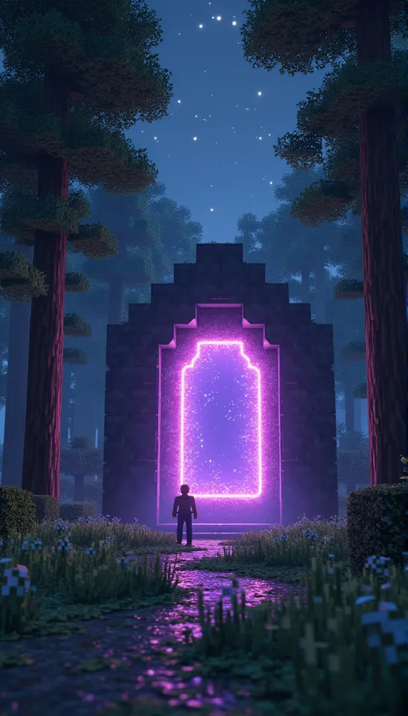 POV: WALKING THROUGH  MINECRAFT FOREST AT NIGHT AND FINDING A TURNED ON OBISIDIAN MINECRAFT PORTAL