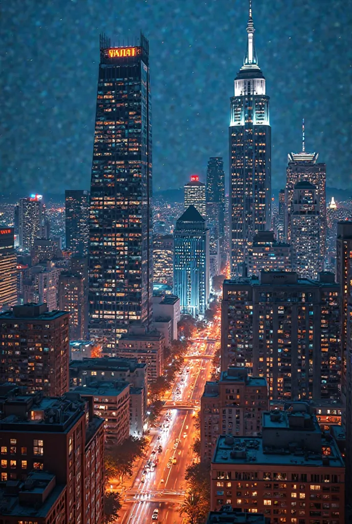 Generate a TikTok-formatted image of real skyscrapers at night illuminated buildings that are as real as possible in California