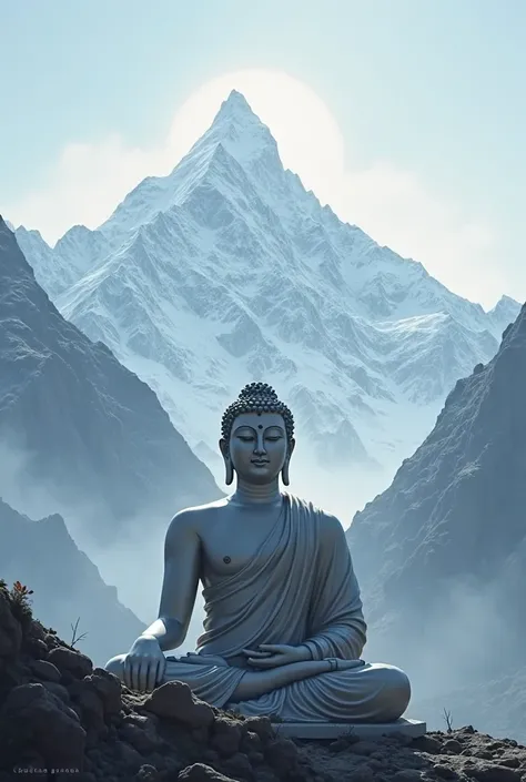 Gautam Buddha with background Himalayas Mountain